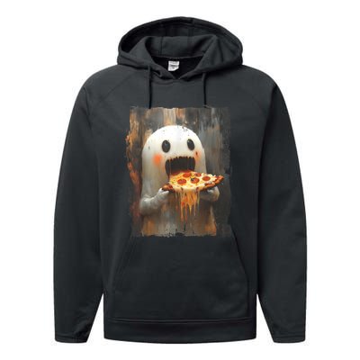 Cute Pizza Ghost Eating Pizza Funny Halloween Food Lovers Performance Fleece Hoodie