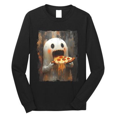 Cute Pizza Ghost Eating Pizza Funny Halloween Food Lovers Long Sleeve Shirt