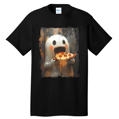 Cute Pizza Ghost Eating Pizza Funny Halloween Food Lovers Tall T-Shirt