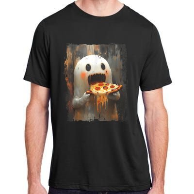 Cute Pizza Ghost Eating Pizza Funny Halloween Food Lovers Adult ChromaSoft Performance T-Shirt