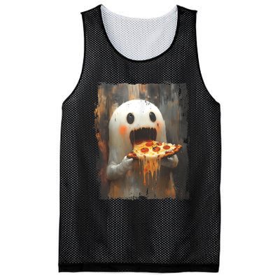 Cute Pizza Ghost Eating Pizza Funny Halloween Food Lovers Mesh Reversible Basketball Jersey Tank