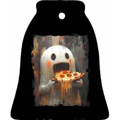 Cute Pizza Ghost Eating Pizza Funny Halloween Food Lovers Ceramic Bell Ornament