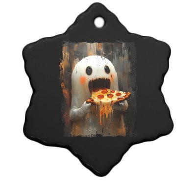 Cute Pizza Ghost Eating Pizza Funny Halloween Food Lovers Ceramic Star Ornament