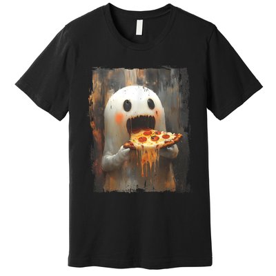 Cute Pizza Ghost Eating Pizza Funny Halloween Food Lovers Premium T-Shirt