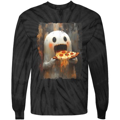 Cute Pizza Ghost Eating Pizza Funny Halloween Food Lovers Tie-Dye Long Sleeve Shirt