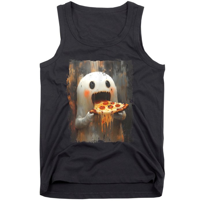 Cute Pizza Ghost Eating Pizza Funny Halloween Food Lovers Tank Top