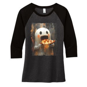 Cute Pizza Ghost Eating Pizza Funny Halloween Food Lovers Women's Tri-Blend 3/4-Sleeve Raglan Shirt