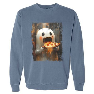 Cute Pizza Ghost Eating Pizza Funny Halloween Food Lovers Garment-Dyed Sweatshirt