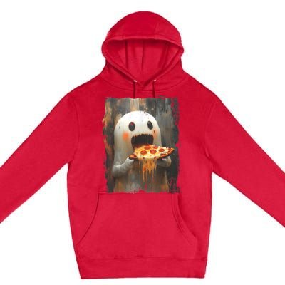 Cute Pizza Ghost Eating Pizza Funny Halloween Food Lovers Premium Pullover Hoodie