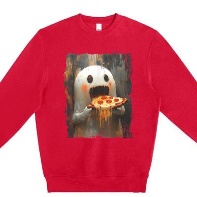 Cute Pizza Ghost Eating Pizza Funny Halloween Food Lovers Premium Crewneck Sweatshirt