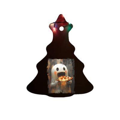 Cute Pizza Ghost Eating Pizza Funny Halloween Food Lovers Ceramic Tree Ornament