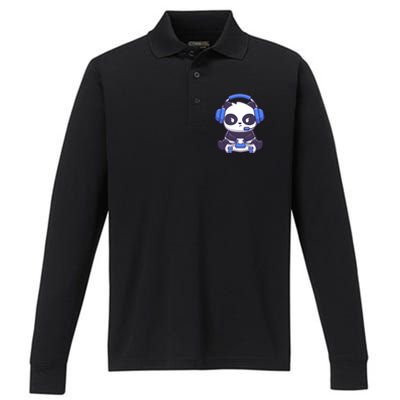 Cute Panda Gaming Performance Long Sleeve Polo