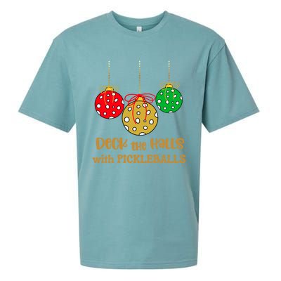 Christmas Pickleball Gift Deck The Halls With Pickleballs Gift Sueded Cloud Jersey T-Shirt