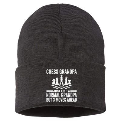 Chess Player Grandpa Saying For Chess Board Game Lover Fans Sustainable Knit Beanie