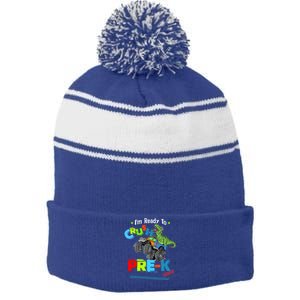 Crush Precool Giftk Dino T Rex Monster Truck Back To School Boys Funny Gift Stripe Pom Pom Beanie