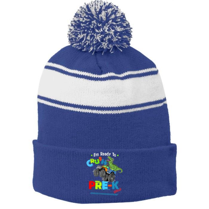 Crush Precool Giftk Dino T Rex Monster Truck Back To School Boys Funny Gift Stripe Pom Pom Beanie