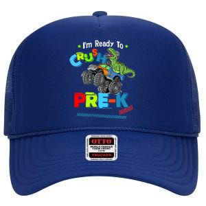 Crush Precool Giftk Dino T Rex Monster Truck Back To School Boys Funny Gift High Crown Mesh Back Trucker Hat