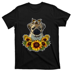 Cute Pug Gift Sunflower Decor Pug Dog T-Shirt