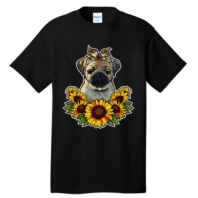 Cute Pug Gift Sunflower Decor Pug Dog Tall T-Shirt