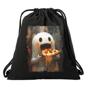 Cute Pizza Ghost Eating Pizza Funny Halloween Food Lovers Gift Drawstring Bag