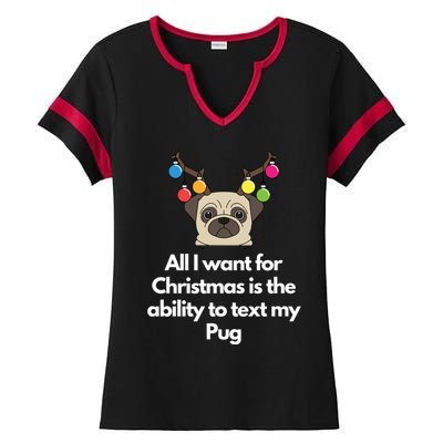 Christmas Pug Gift Ladies Halftime Notch Neck Tee