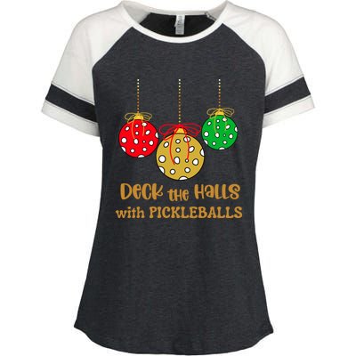 Christmas Pickleball Gift Deck The Halls With Pickleballs Gift Enza Ladies Jersey Colorblock Tee