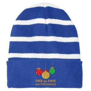 Christmas Pickleball Gift Deck The Halls With Pickleballs Gift Striped Beanie with Solid Band