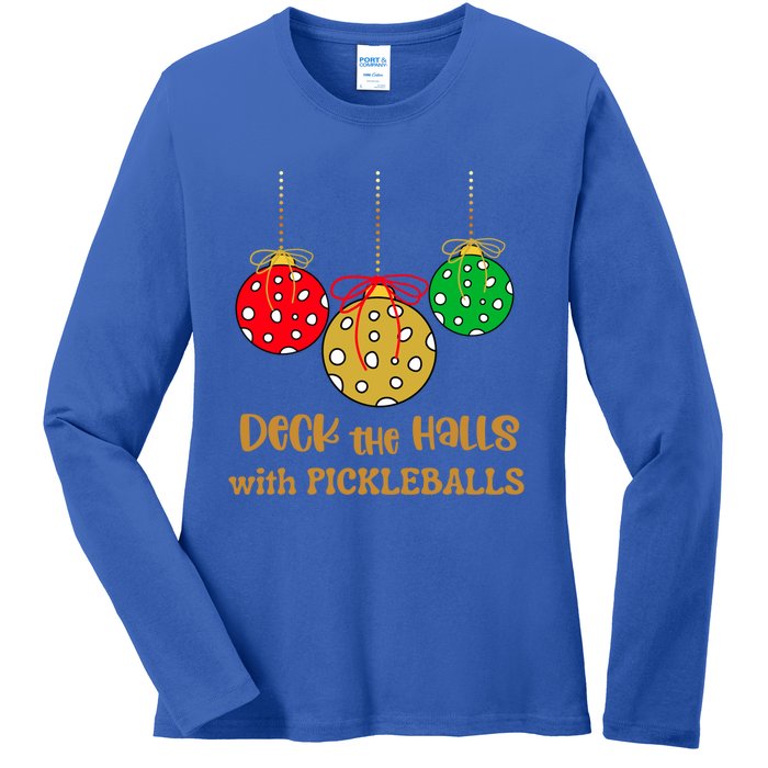 Christmas Pickleball Gift Deck The Halls With Pickleballs Gift Ladies Long Sleeve Shirt