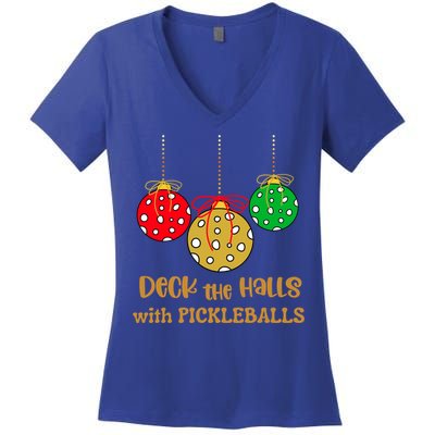 Christmas Pickleball Gift Deck The Halls With Pickleballs Gift Women's V-Neck T-Shirt