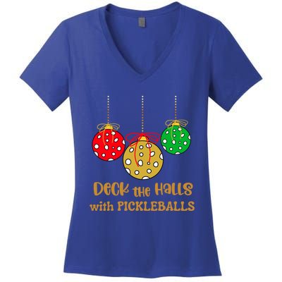 Christmas Pickleball Gift Deck The Halls With Pickleballs Gift Women's V-Neck T-Shirt