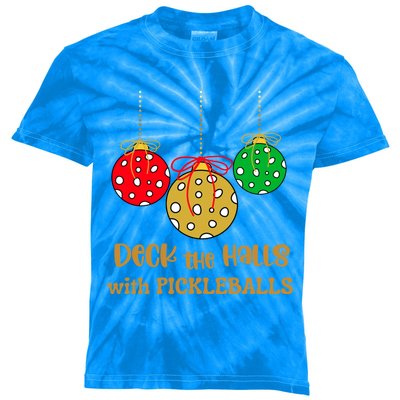 Christmas Pickleball Gift Deck The Halls With Pickleballs Gift Kids Tie-Dye T-Shirt