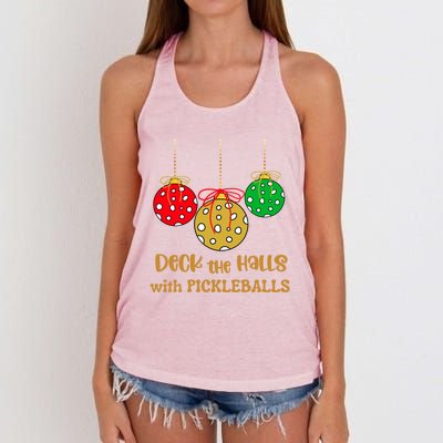 Christmas Pickleball Gift Deck The Halls With Pickleballs Gift Women's Knotted Racerback Tank