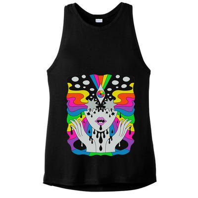 Colorful Psychedelic Girl Trippy Abstract Third Eye Vision Ladies PosiCharge Tri-Blend Wicking Tank