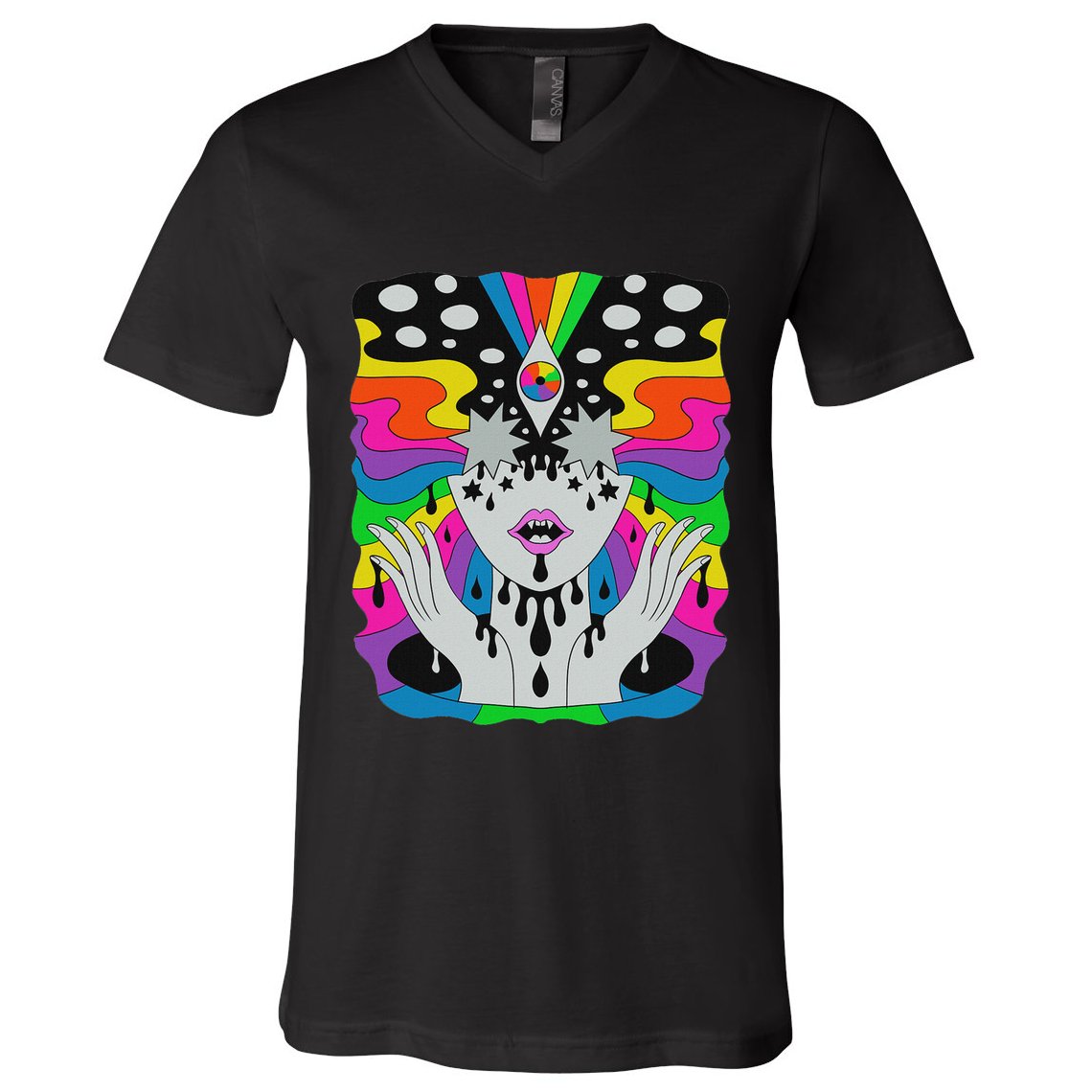 Colorful Psychedelic Girl Trippy Abstract Third Eye Vision V-Neck T-Shirt