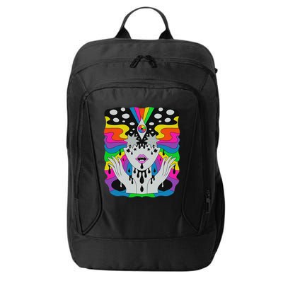 Colorful Psychedelic Girl Trippy Abstract Third Eye Vision City Backpack