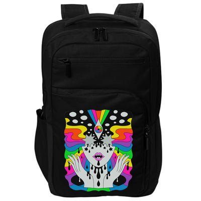 Colorful Psychedelic Girl Trippy Abstract Third Eye Vision Impact Tech Backpack