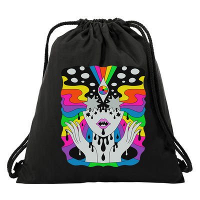 Colorful Psychedelic Girl Trippy Abstract Third Eye Vision Drawstring Bag