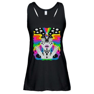 Colorful Psychedelic Girl Trippy Abstract Third Eye Vision Ladies Essential Flowy Tank