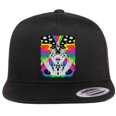 Colorful Psychedelic Girl Trippy Abstract Third Eye Vision Flatbill Hat