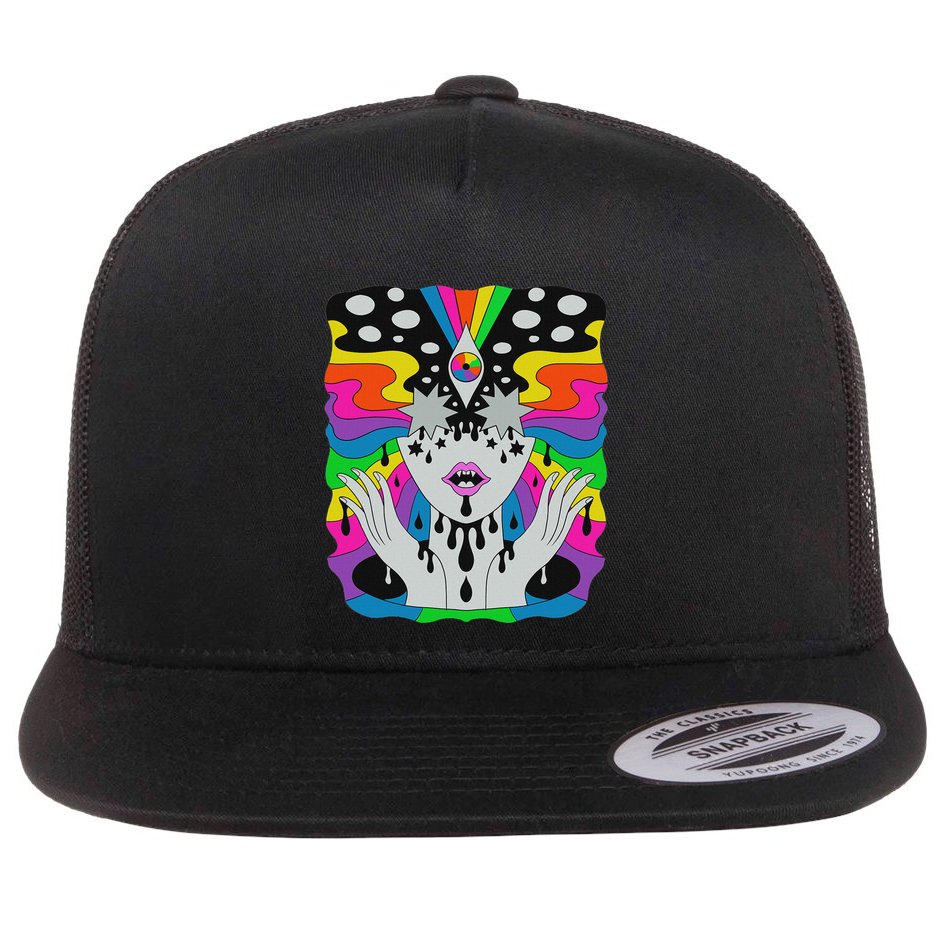 Colorful Psychedelic Girl Trippy Abstract Third Eye Vision Flatbill Hat