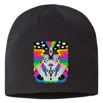 Colorful Psychedelic Girl Trippy Abstract Third Eye Vision Sustainable Beanie