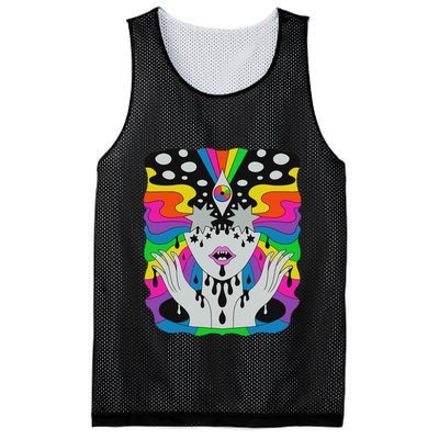Colorful Psychedelic Girl Trippy Abstract Third Eye Vision Mesh Reversible Basketball Jersey Tank
