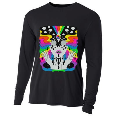 Colorful Psychedelic Girl Trippy Abstract Third Eye Vision Cooling Performance Long Sleeve Crew