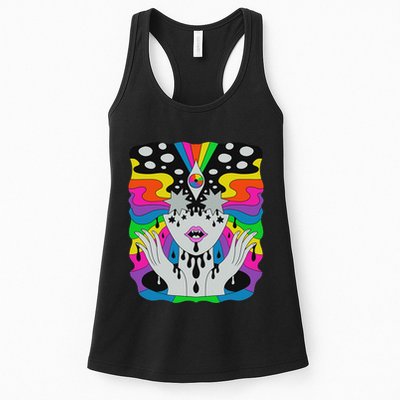 Colorful Psychedelic Girl Trippy Abstract Third Eye Vision Womens Tank Top