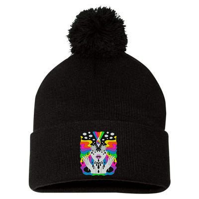 Colorful Psychedelic Girl Trippy Abstract Third Eye Vision Pom Pom 12in Knit Beanie