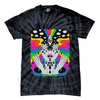 Colorful Psychedelic Girl Trippy Abstract Third Eye Vision Tie-Dye T-Shirt