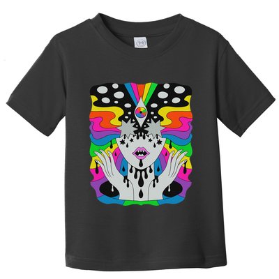 Colorful Psychedelic Girl Trippy Abstract Third Eye Vision Toddler T-Shirt