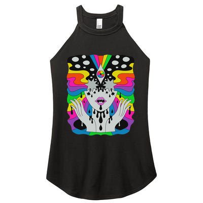 Colorful Psychedelic Girl Trippy Abstract Third Eye Vision Women's Perfect Tri Rocker Tank