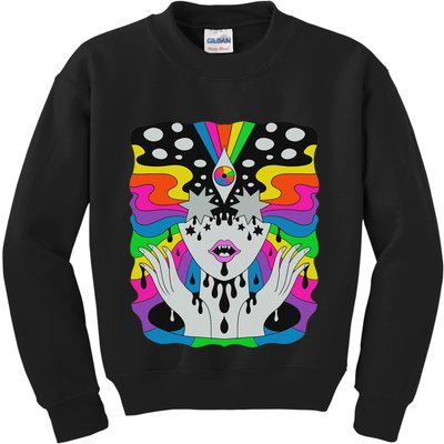 Colorful Psychedelic Girl Trippy Abstract Third Eye Vision Kids Sweatshirt