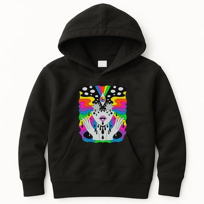 Colorful Psychedelic Girl Trippy Abstract Third Eye Vision Kids Hoodie